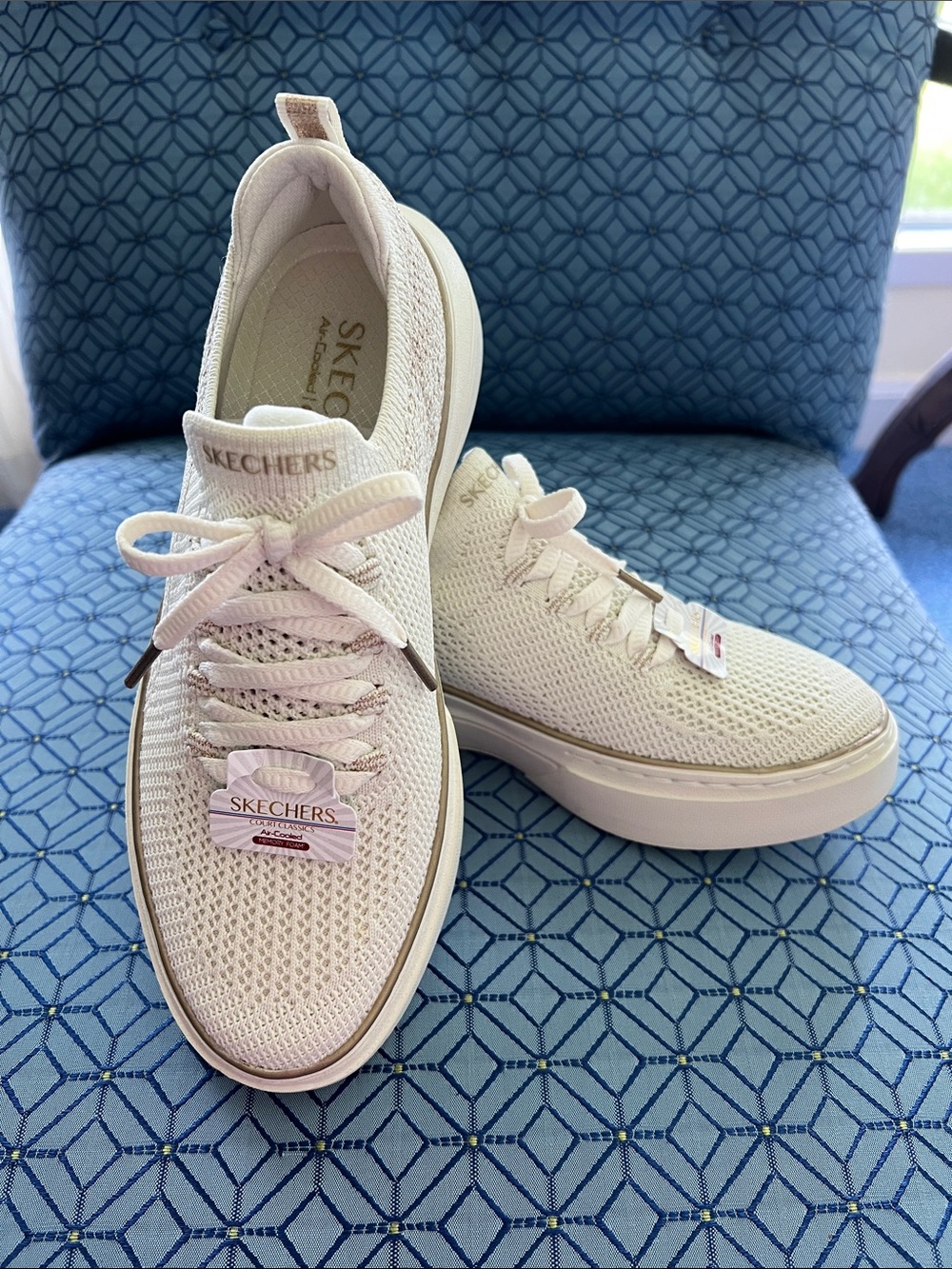 Skechers Women’s Cream Knit Slip-On Sneakers
